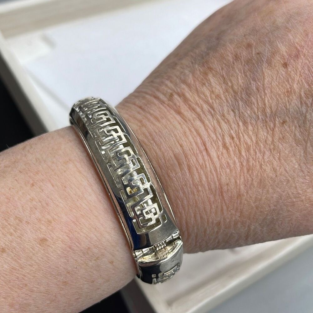 Vintage silver plated Greek Key clamper style bracelet.
